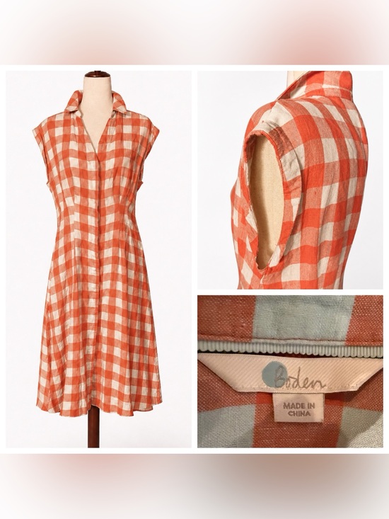 Boden Dresses & Skirts - Boden checked orange and cream sleeveless midi dress, 10P